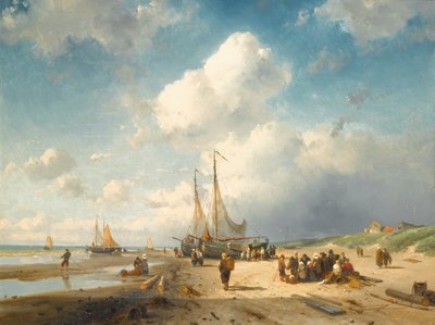 Coastal Scene with Fisherfolk by Charles Henri Joseph Leickert